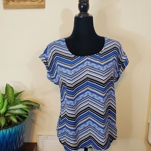 Pink Republic Women's Medium Blouse, Blue,Black,White